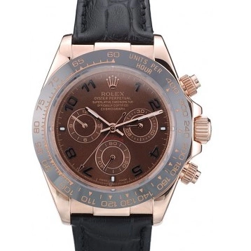 Aaa replica watch Ceramic Dial Daytona Leather Strap Rolex Bezel Black Black 41975 Brown 0602